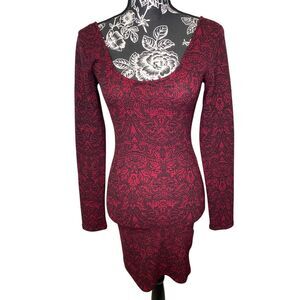 Forever 21 Red Black Baroque Bodycon Mini Dress Goth Grunge Clubwear Gothic Emo